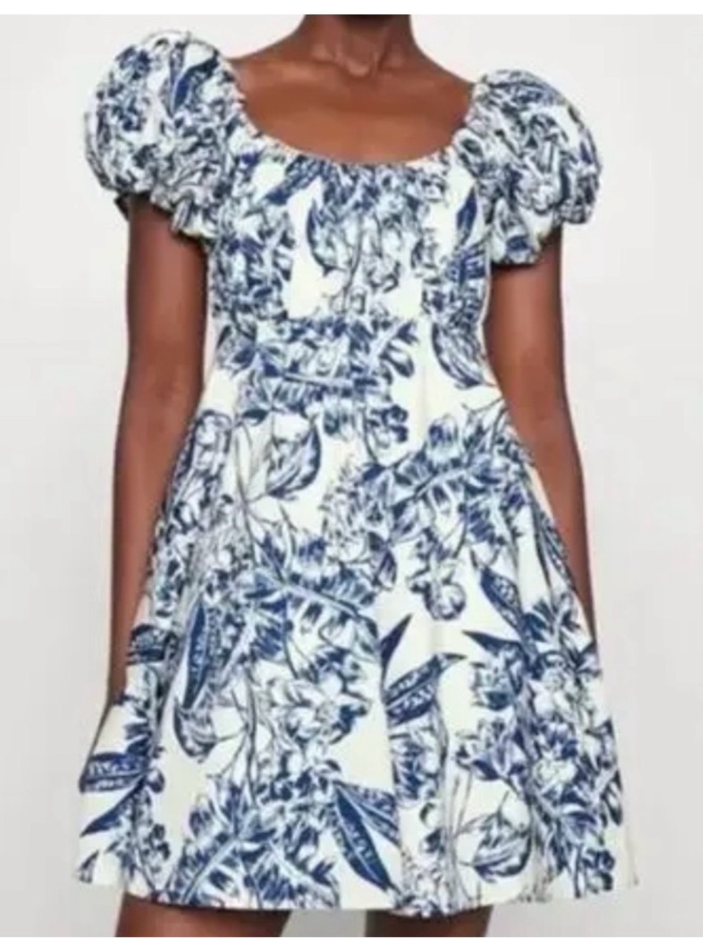 NWT- Abercrombie & Fitch Emerson Poplin Navy/White Floral Puff-Sleeve Dress- S